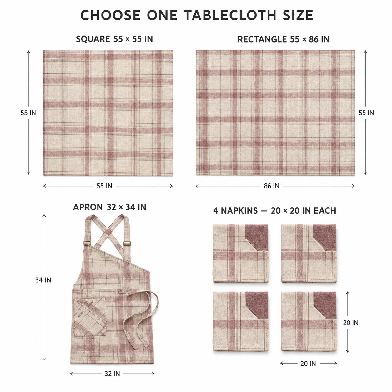 Smoke Rose Plaid Dining Textile Set