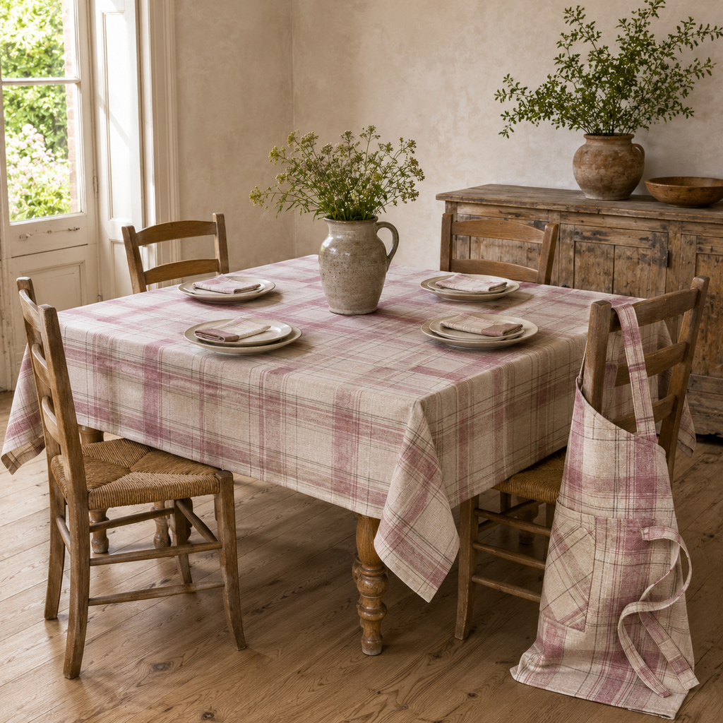 Smoke Rose Plaid Dining Textile Set