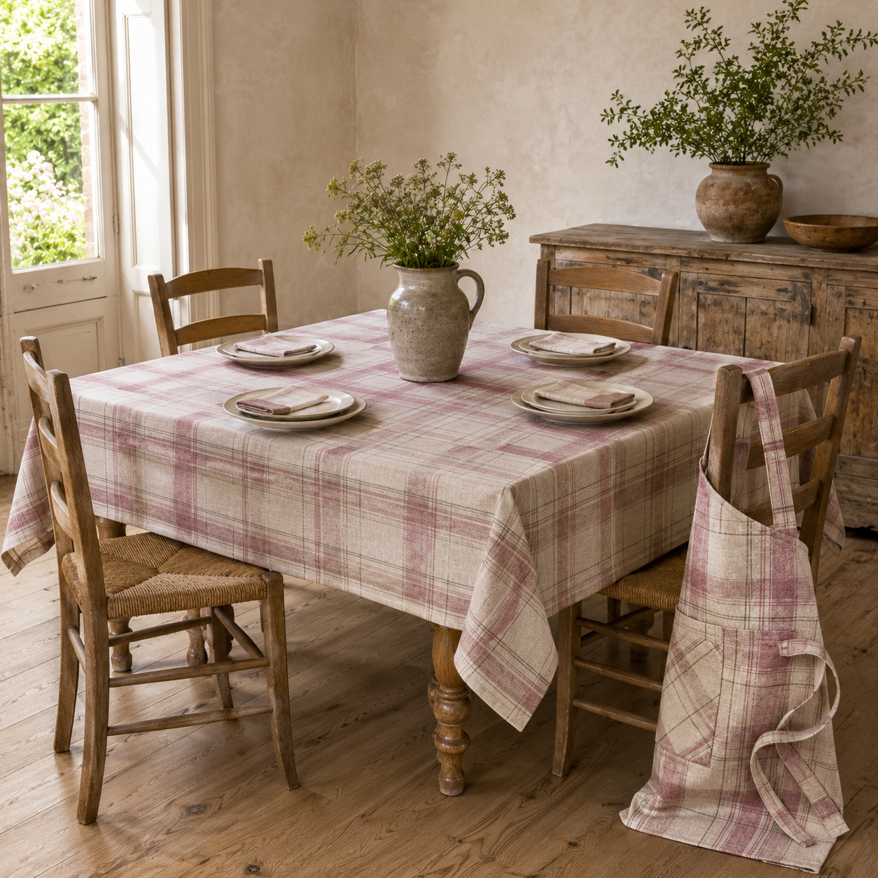 Smoke Rose Plaid Dining Textile Set