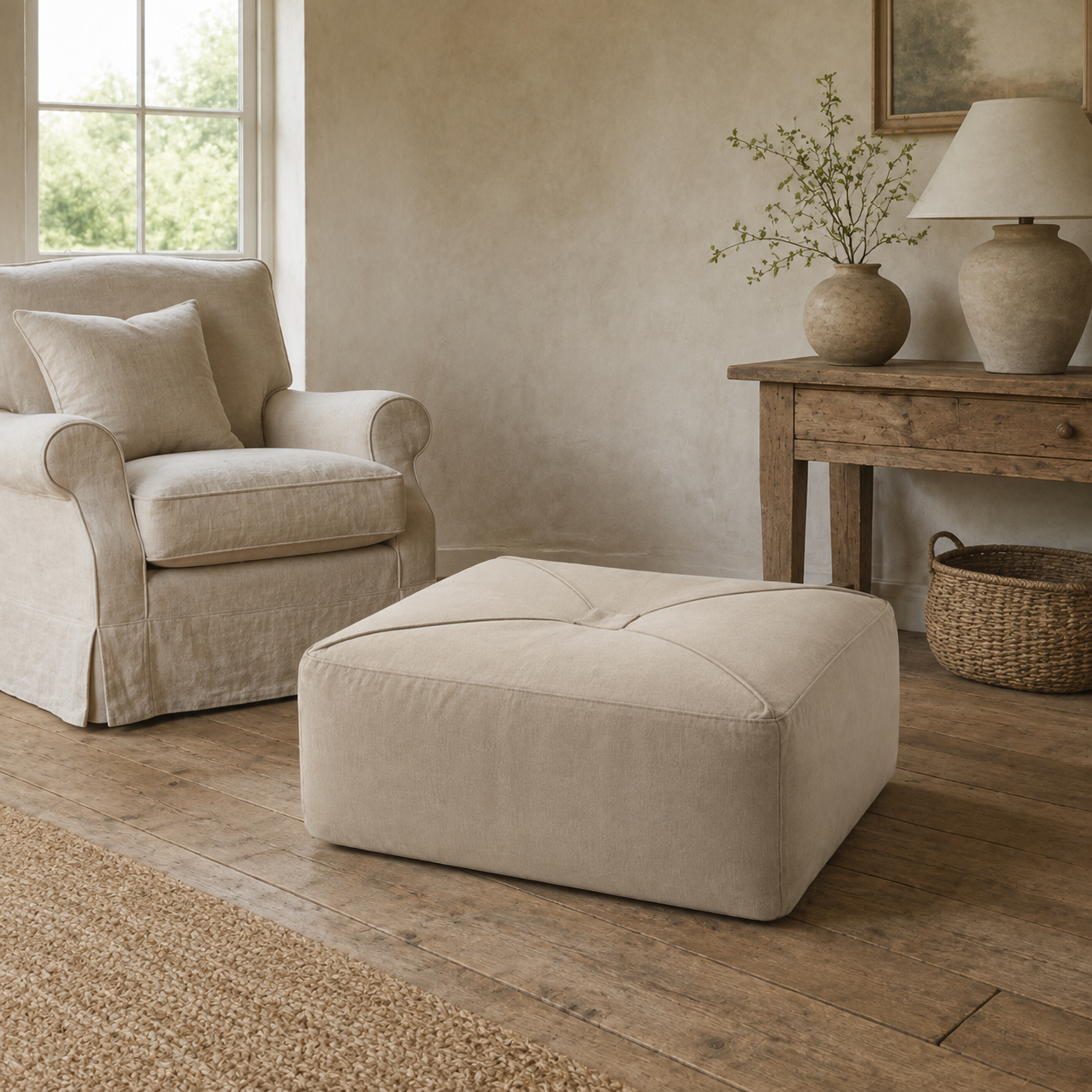 Compass Tuck Footstool Cover